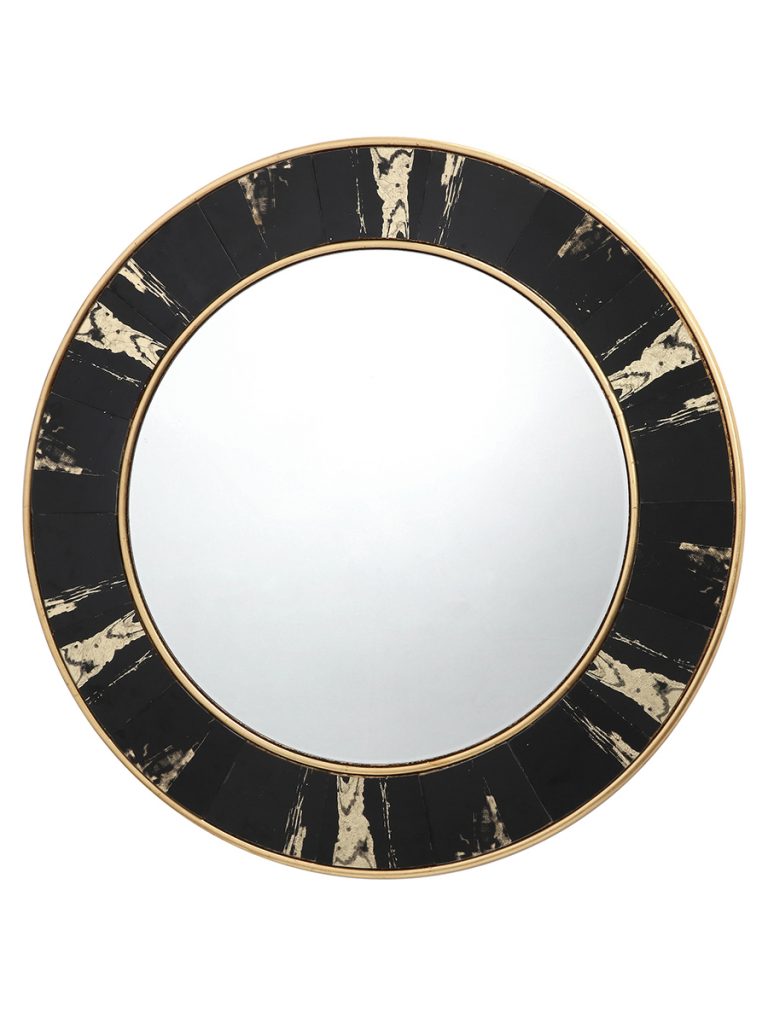 Dar Sidone Round Mirror with Black Gold Foil Detail 80cm