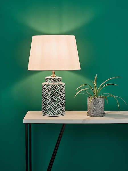 Dar Reese 1 Light Ceramic Table Lamp Green & Blue Print Base
